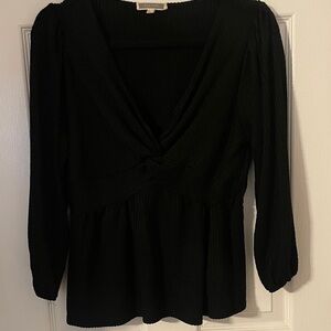Pleione Black V-Neck Blouse